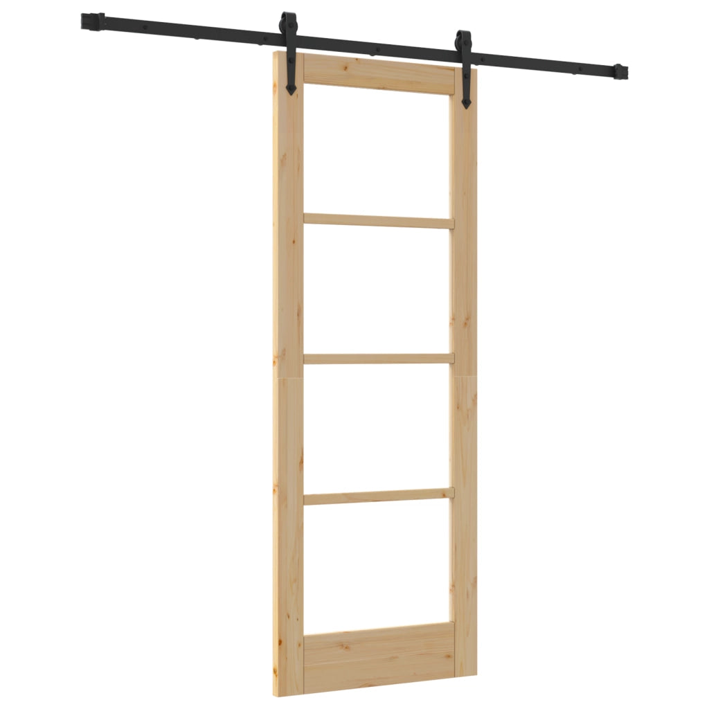 Set Porta Scorrevole  con Set Hardware 73,5x198,5 cm Legno Massello Pino