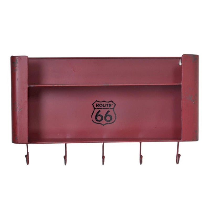 Mensola metallo bristol rosso 2 piani con appendino 5 posti rett cm 50x10h30