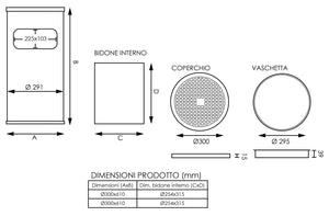 Cestino Gettacarte Posacenere Ø30 cm in Metallo Nero Opaco 15L per Interno Esterno