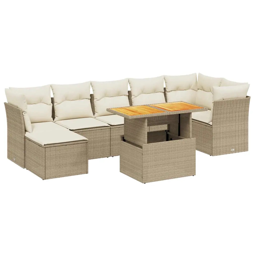 Set Divano da Giardino 8 pz con Cuscini Beige in Polyrattan