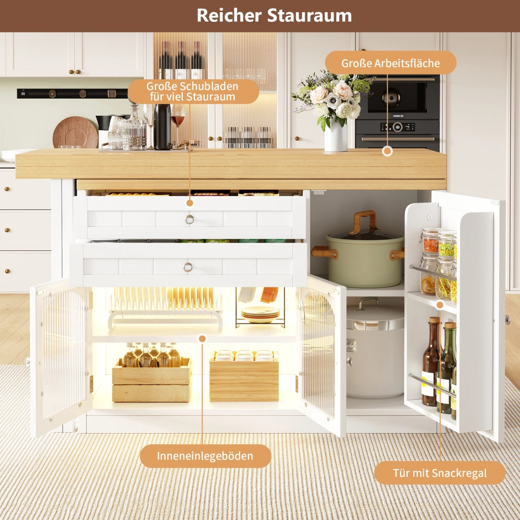 TAVOLO ISOLA CUCINA ESTENSIBILE 120-194 cm Bianco MDF Metallo