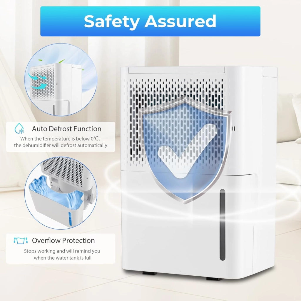 Deumidificatore 12L/24H, Deumidificatore Elettrico Mobile a 3 Modalità, con Timer 24 Ore, Spegnimento Automatico, Sbrinamento, Display LED, per Appartamenti, Cantine
