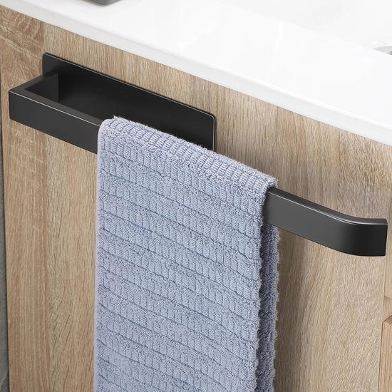 Sostegno asciugamani in acciaio inossidabile senza foratura - Nero elegante, 38 cm