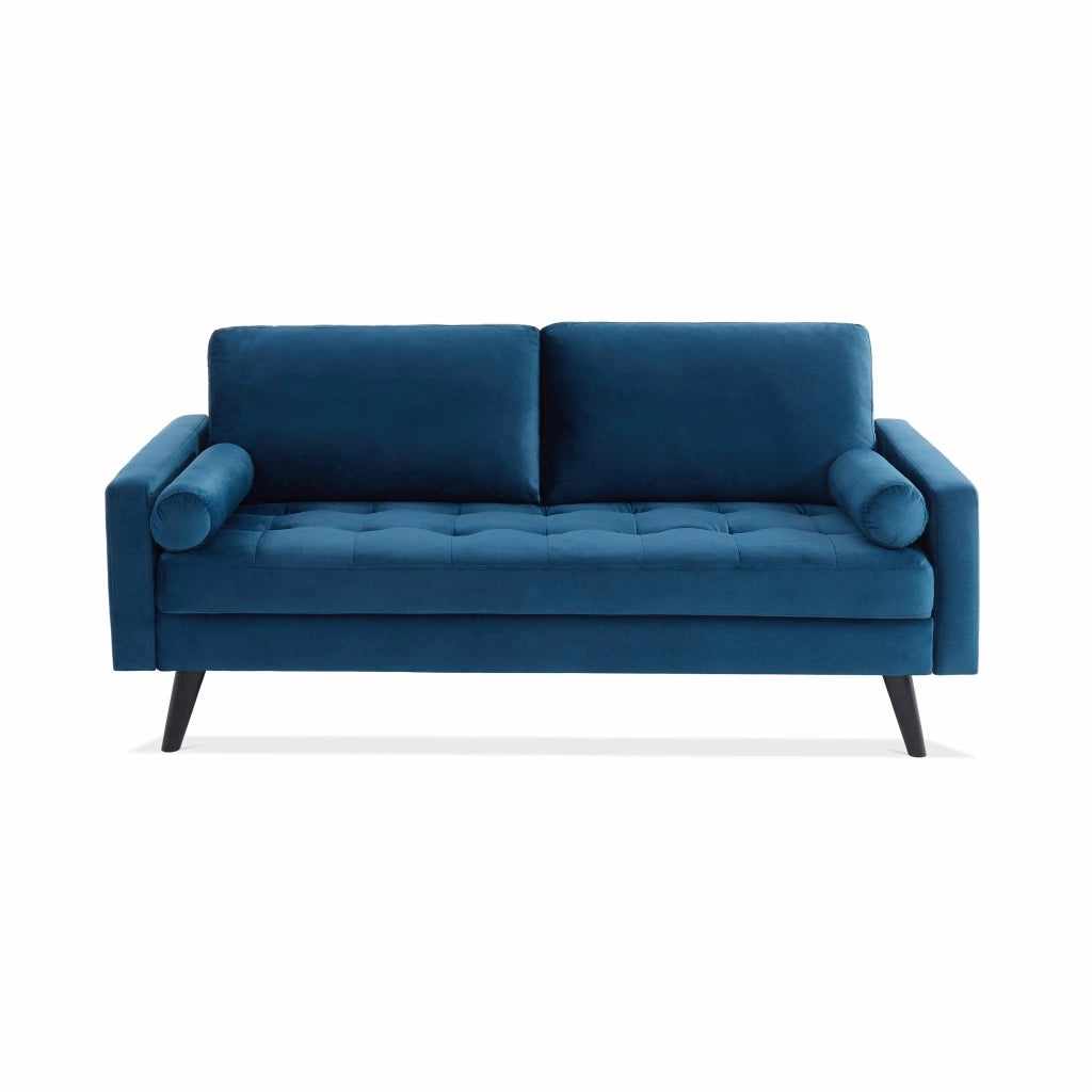 Divano con gambe in legno, 3 posti, blu navy
