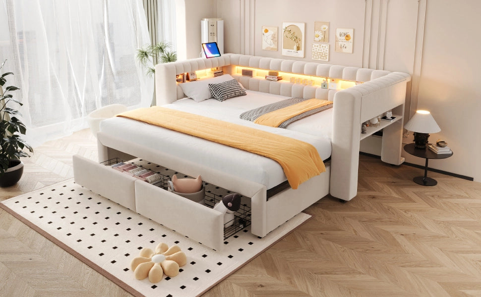 letto divano imbottito velluto beige 109 x 210 cm