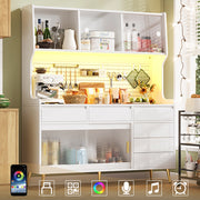Mobile Alto con LED e Cassetto, Credenza Cucina o Sala ¨C Xylo ¨C Bianco, 145x39x171