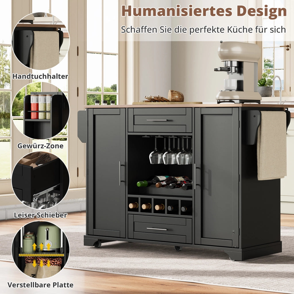 CARRELLO CUCINA ESTRAIBILE 138x45(70)x92 cm MDF Nero/Naturale