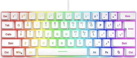 Tastiera meccanica ergonomico professionale - 60% compatta – Illuminazione RGB regolabile - Per ufficio, lavoro da casa e gaming – Cablata – Bianca