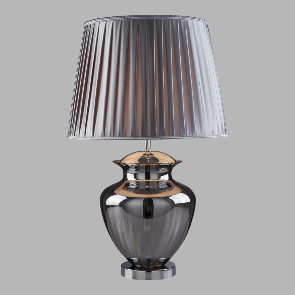 Lampada Da Scrivania Contemporanea Elina Acciaio Cromo Vetro Fumè 1 Luce E27