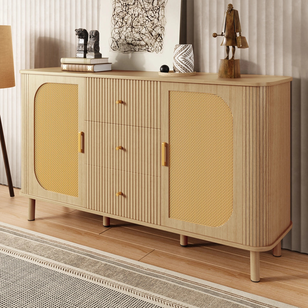 Credenza moderna con cassetti e ripiani - Zephmum - Gambe in metallo effetto legno