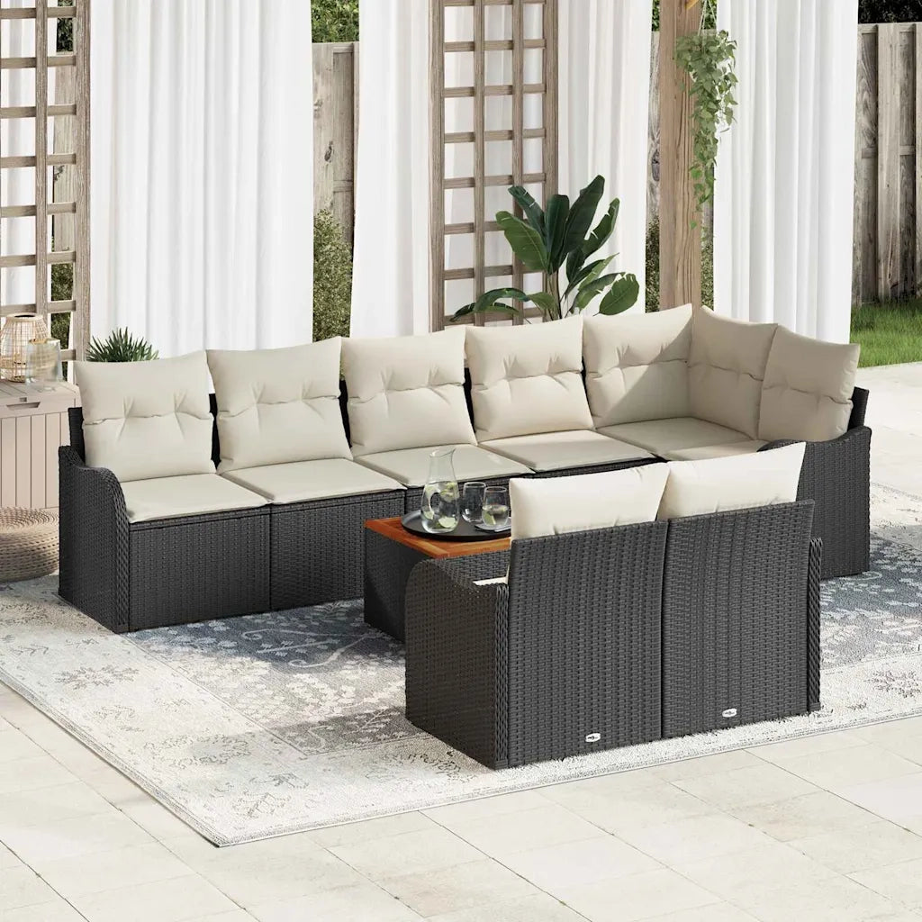 Set Divano da Giardino 9 pcs Nero e Crema polyrattan 3356136