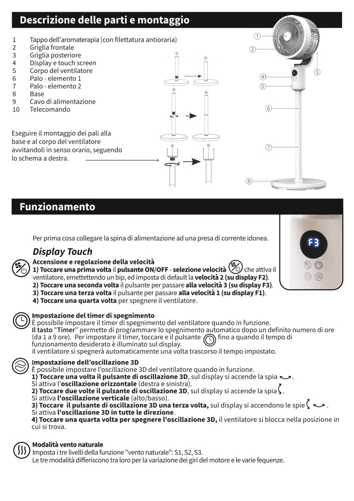 CFG ORBITAL 3D EV124 VENTILATORE PIANTANA ORBITALE 3 velocità oscillazione orbitale 3D timer funzione vento naturale display touch screen