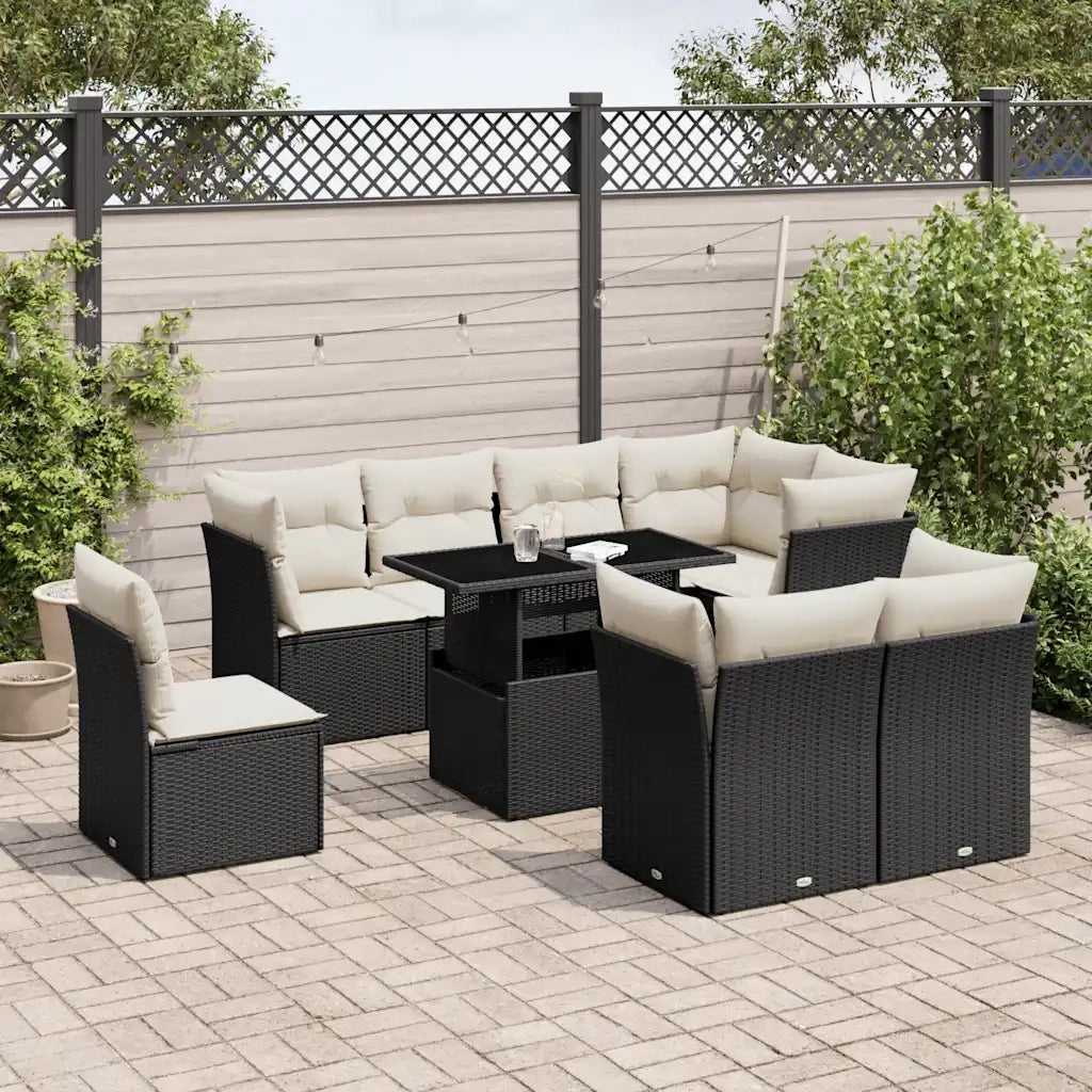 Set Divani da Giardino 9 pz con Cuscini Nero in Polyrattan 3266726