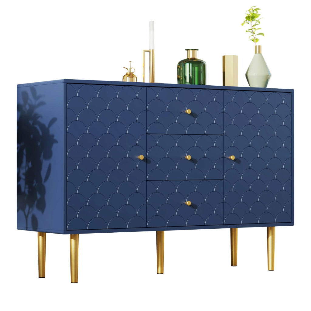 OKWISH Credenza con 2 Ante e 3 Cassetti, Ripiano Regolabile, per Soggiorno o Camera, Legno e Metallo, 120 x 40 x 83 cm