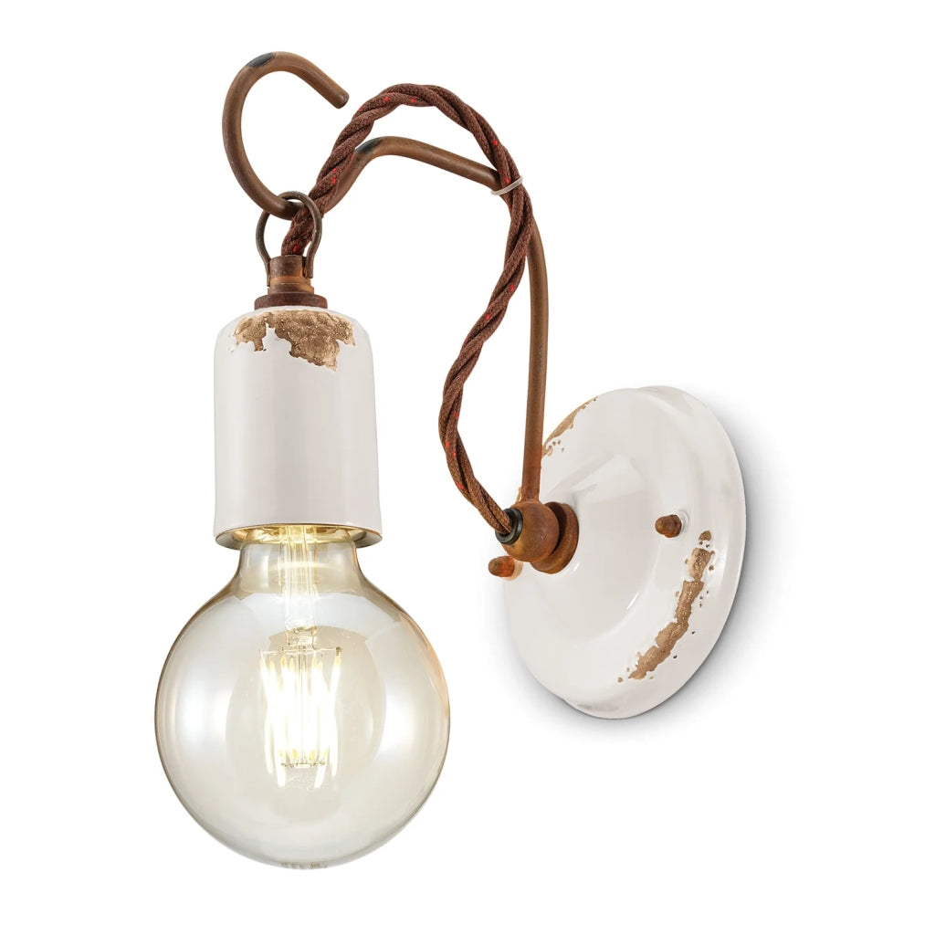 Applique Vintage Ceramica Bianca Con Filamento 1 Luce E27