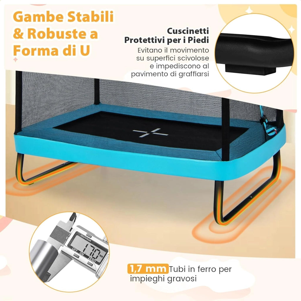 Tappeto Elastico per Bambini da Esterno ed Interno, Trampolino Rettangolare 190CM con Altalena e Rete di Sicurezza per Bambini più di 3 Anni, Portata 100kg