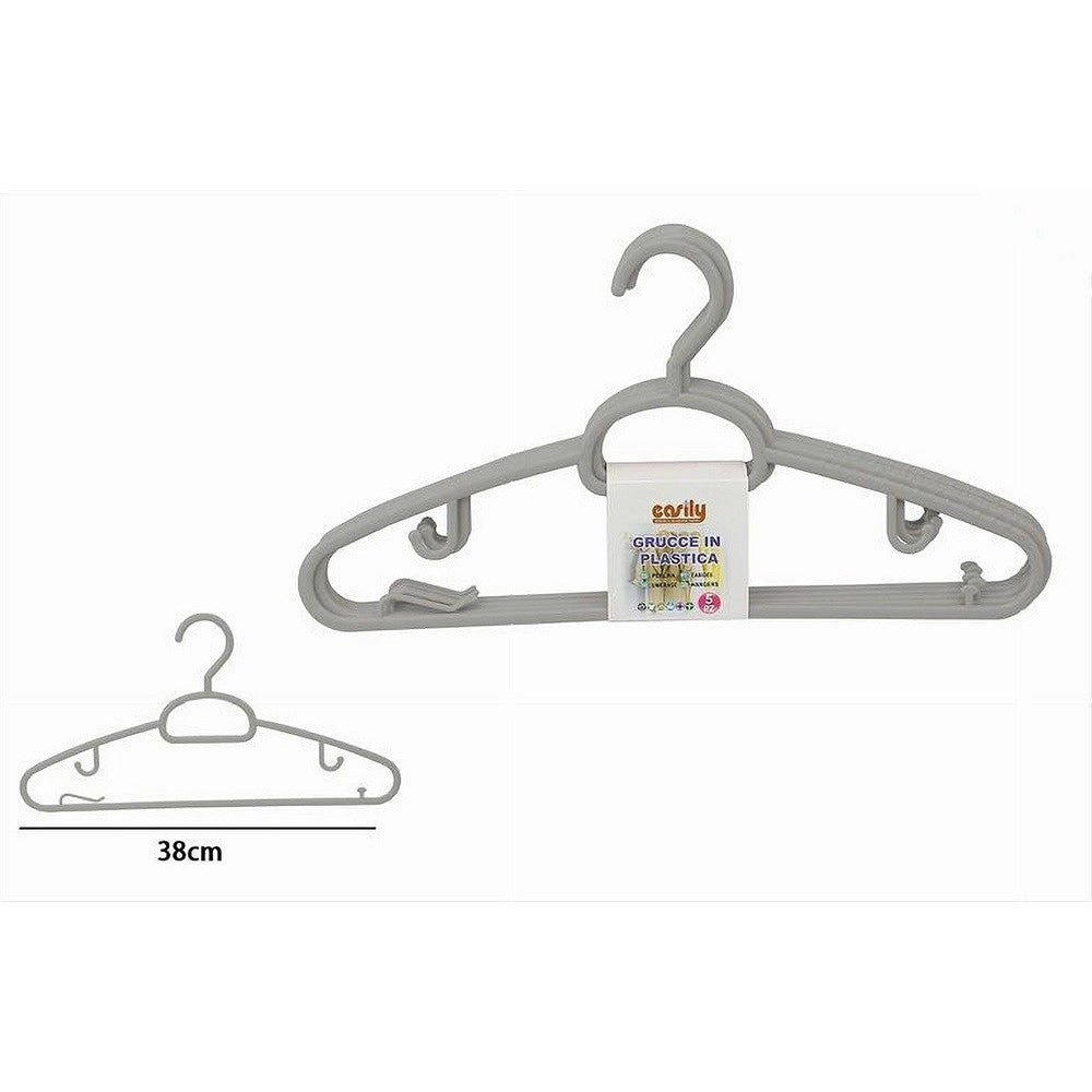 Trade Shop - Set 5pz Grucce In Plastica Stampelle Appendiabito Pantaloni Giacche Grigio 79325 -