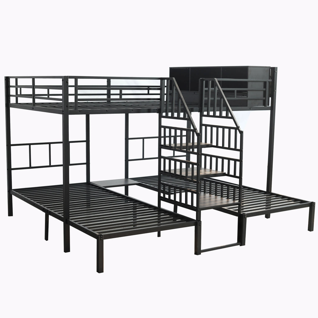 Letto a Castello 90x200 cm e 140x200 cm; 3 Posti; Scala con Corrimano e Contenitore