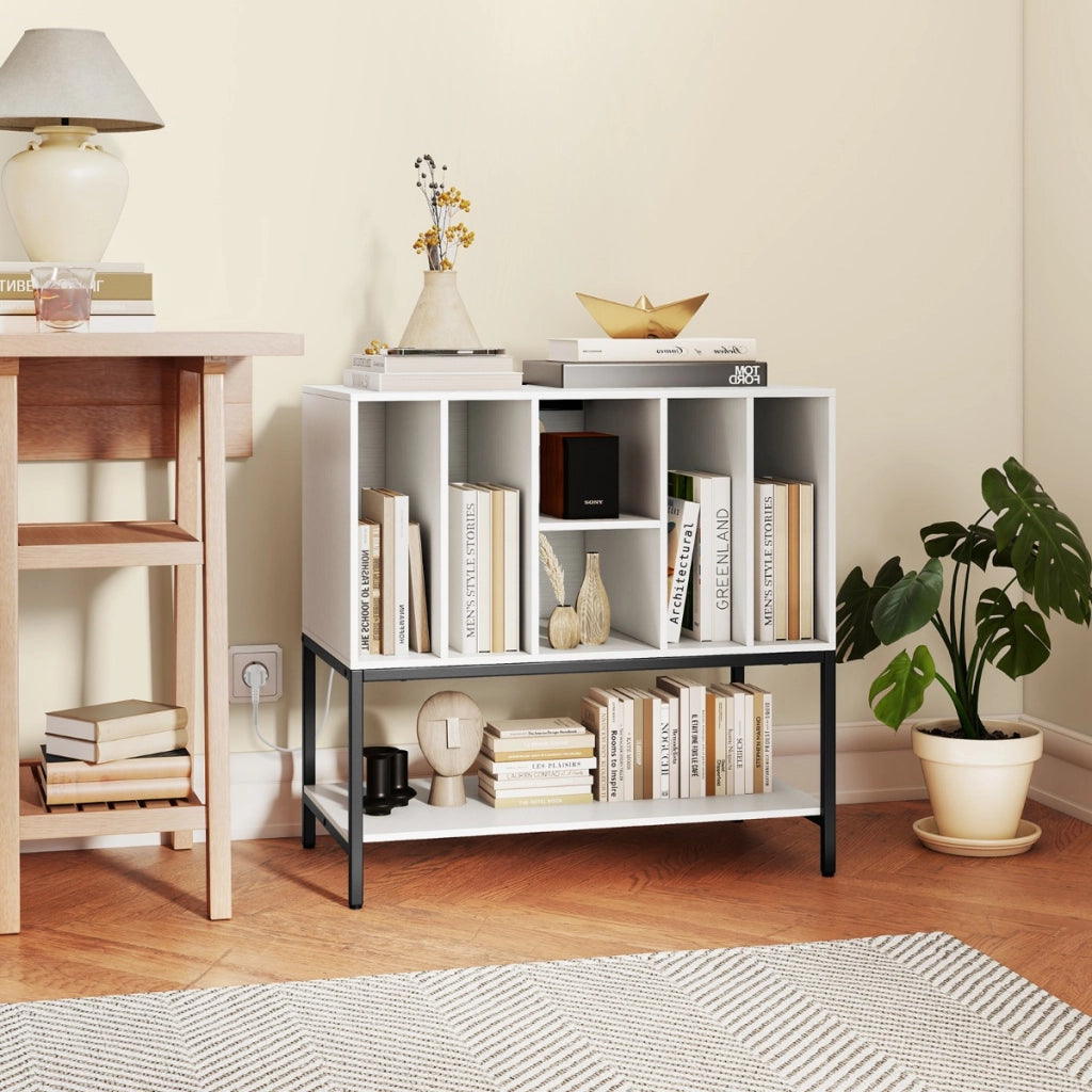 Armadio con spazio per album tavolino porta-vinili con scaffali per soggiorno-Supporto per giradischi con stazione di ricarica Bianco