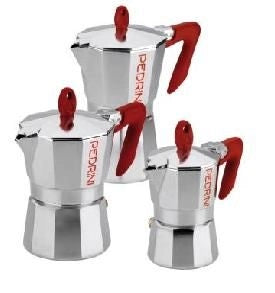 Caffettiera Caffè Moka Brillantata in Alluminio Manico Rosso 1 Tazza Pedrini