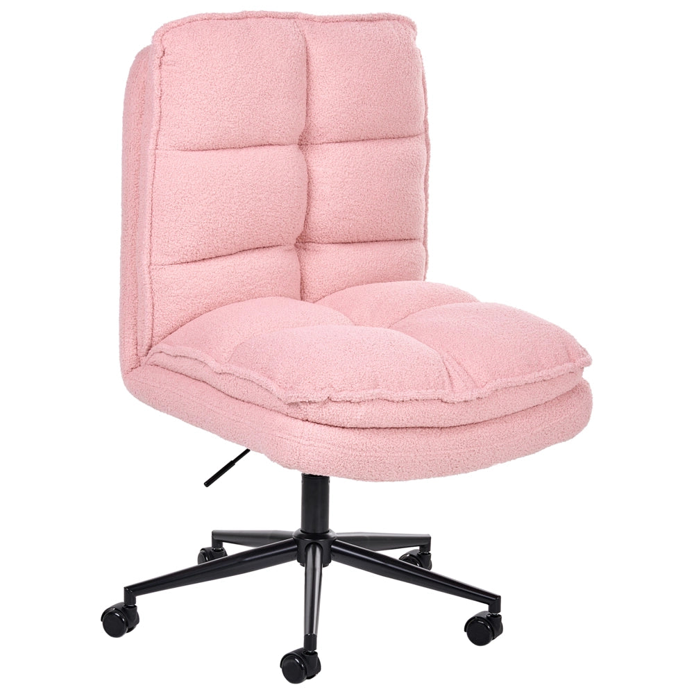 Sedia da scrivania per ufficio Rivestimento in Boucle rosa Regolazione dell'altezza del sedile Imbottitura girevole reclinabile