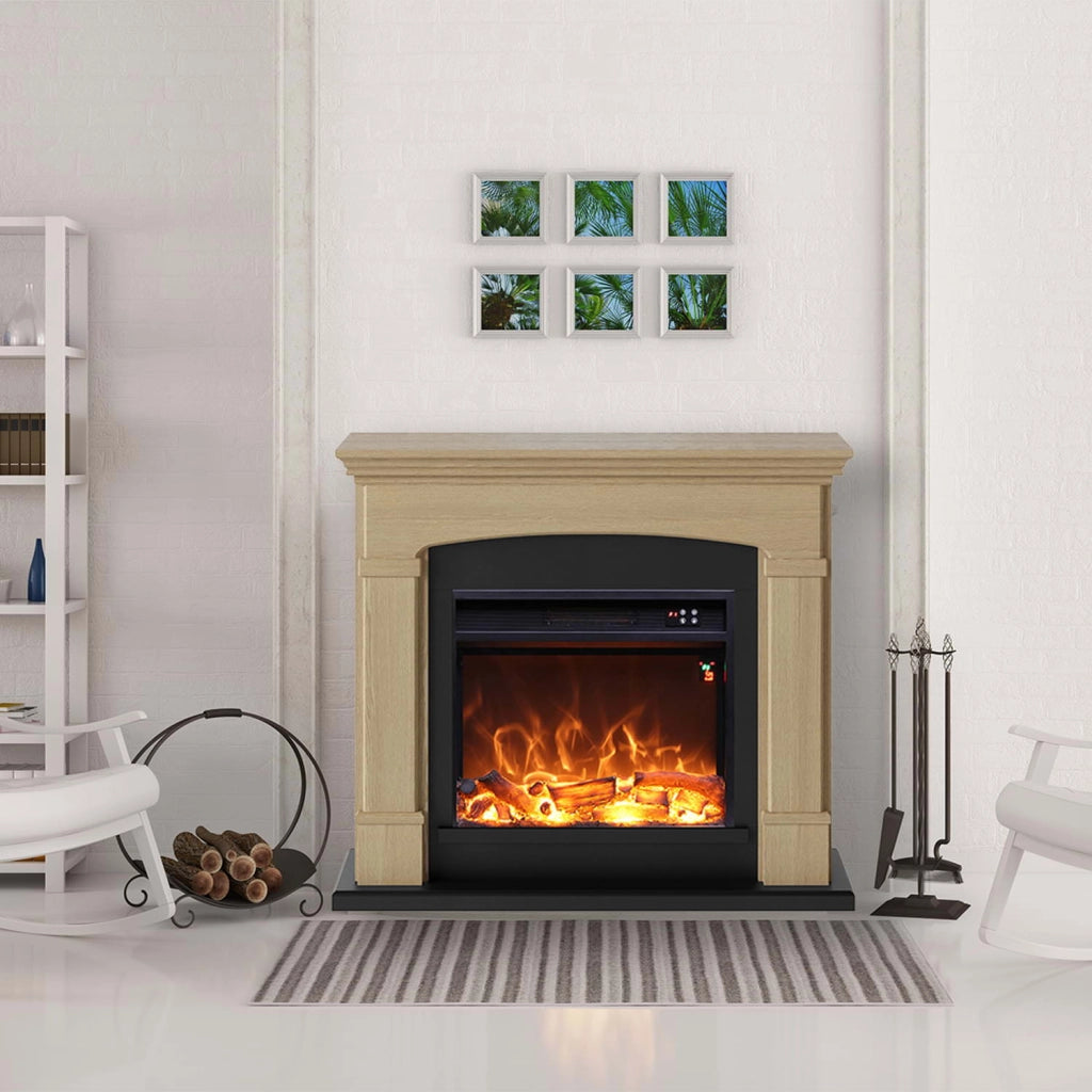 Caminetto Fuego Monica Rovere 1500w a Parete Con Cornice Telecomando e Bruciatore 1500w Rovere