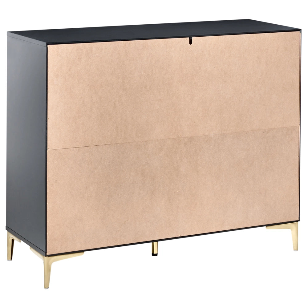 Cassettiera nero MDF 6 Cassetti Gambe in Metallo Maniglie Fronti Scanalati Design Moderno Camera da Letto Soggiorno