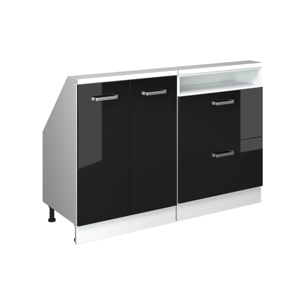 Mobile cucina sottotetto R-Line Nero lucido/Bianco 120 cm Set di 2 Vicco
