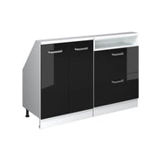 Mobile cucina sottotetto R-Line Nero lucido/Bianco 120 cm Set di 2 Vicco