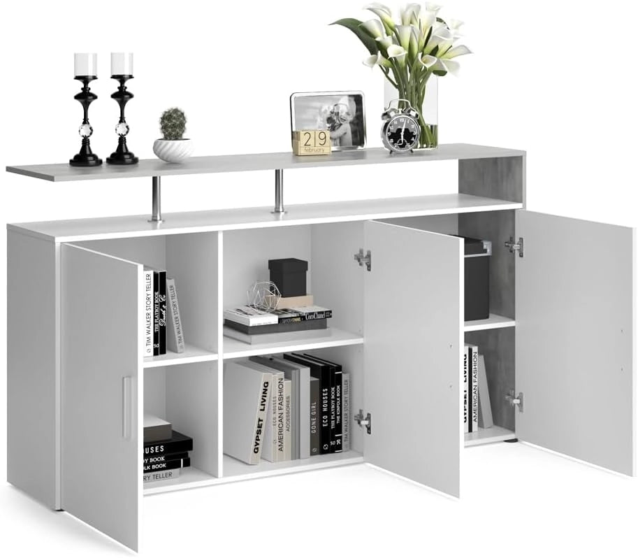 Credenza Amato, Cemento/Bianco, 35 x 91.6 cm, per la conservazione di abbigliamento e oggetti per la casa