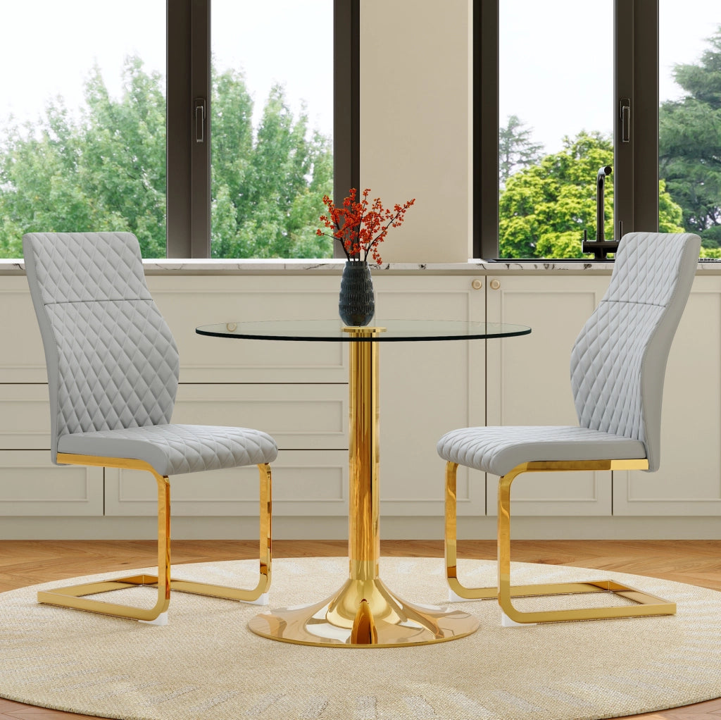 Set tavolo da pranzo rotondo in vetro con sedie grigio chiaro