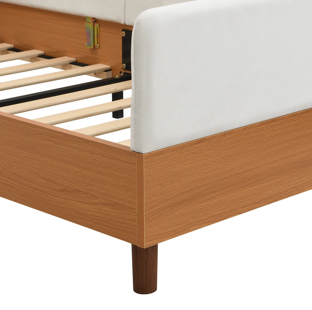 Letto imbottito singolo in velluto e legno con tasche portaoggetti, 90x200 cm