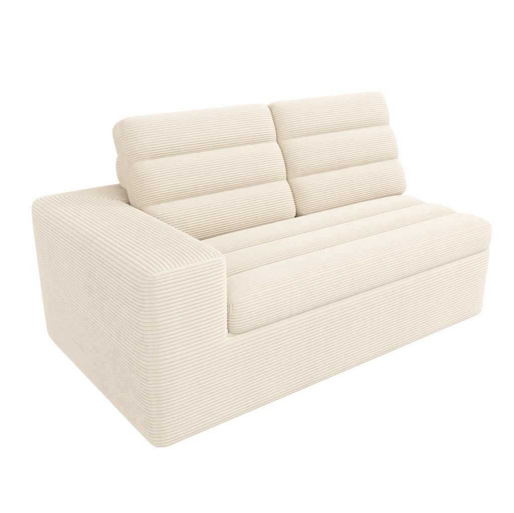 Divano modulare angolare con pouf in velluto a coste beige