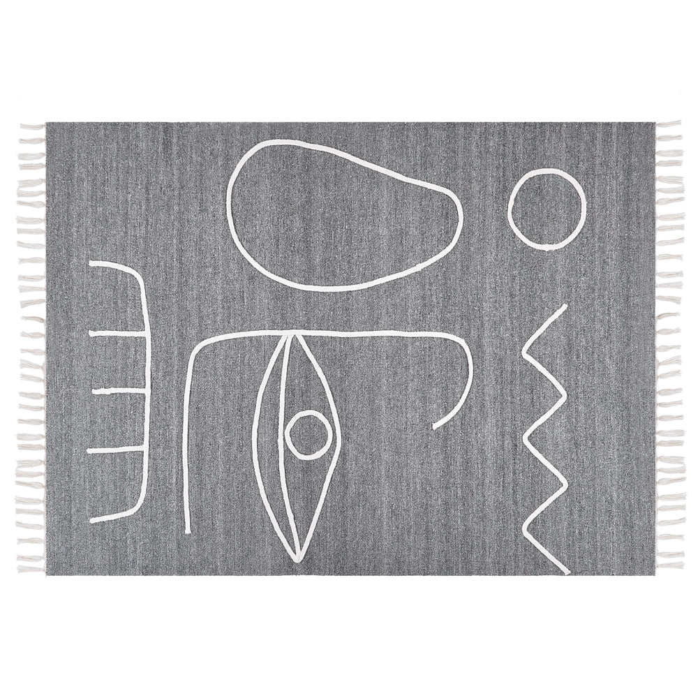 Tappeto rettangolare per interni e per esterni in poliestere con motivo a nappe grigio 140 x 200 cm stile boho