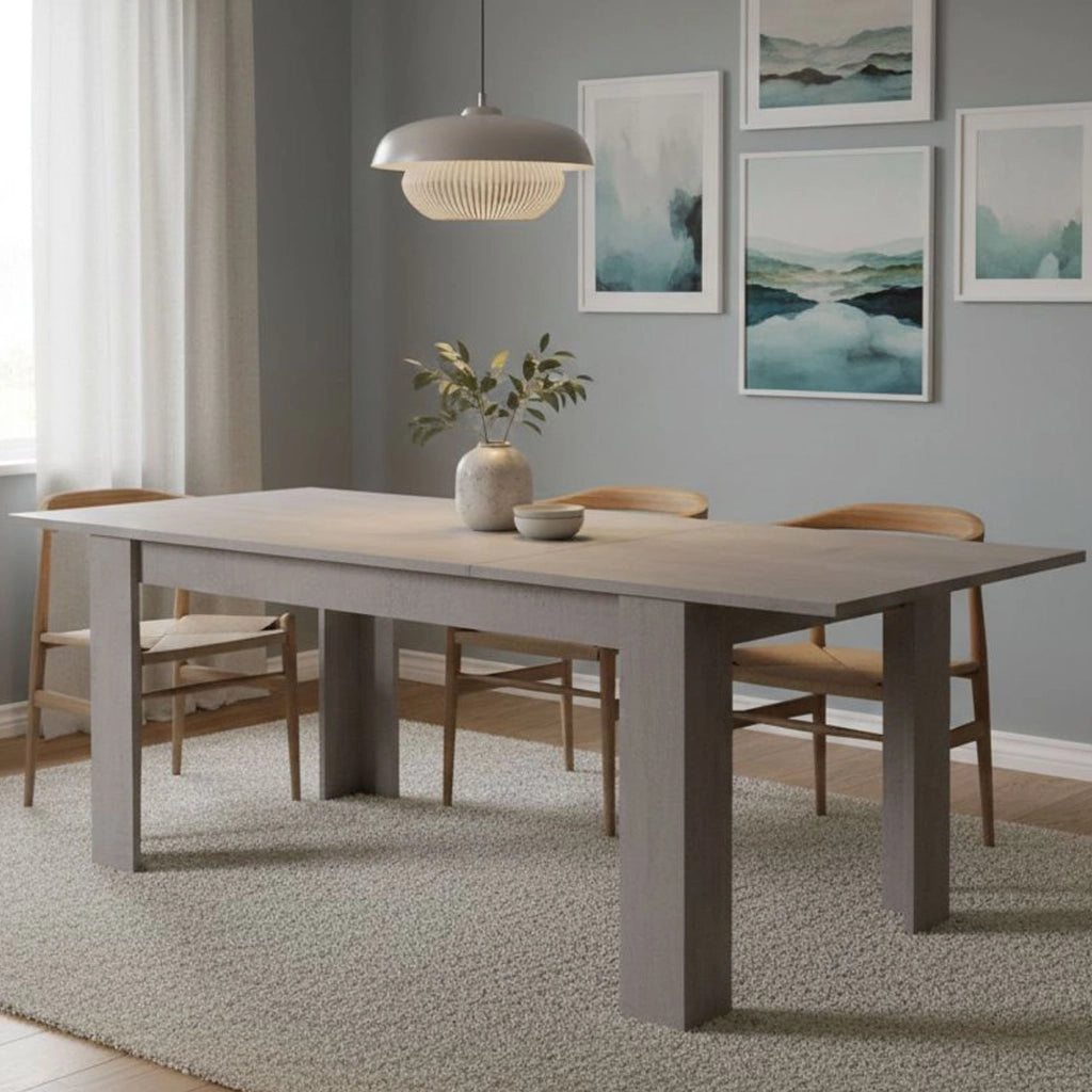 Tavolo allungabile Artino, Tavolo da pranzo estensibile, Consolle multiuso con allunghe, Cm 160x88h75, Cemento