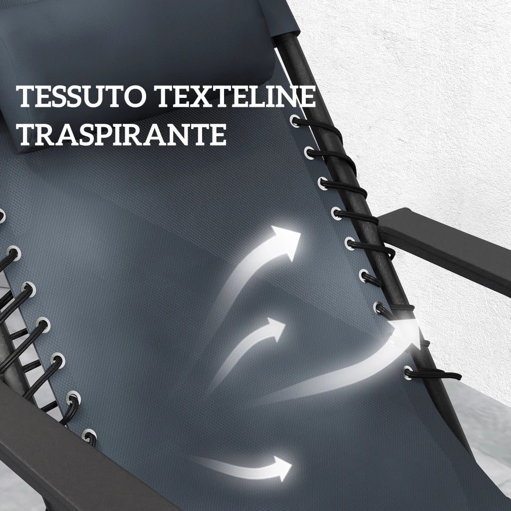 Sdraio Pieghevoli con Schienale Regolabile e Tavolino ¨C Zephmum ¨C Set 2 Pezzi, Grigio