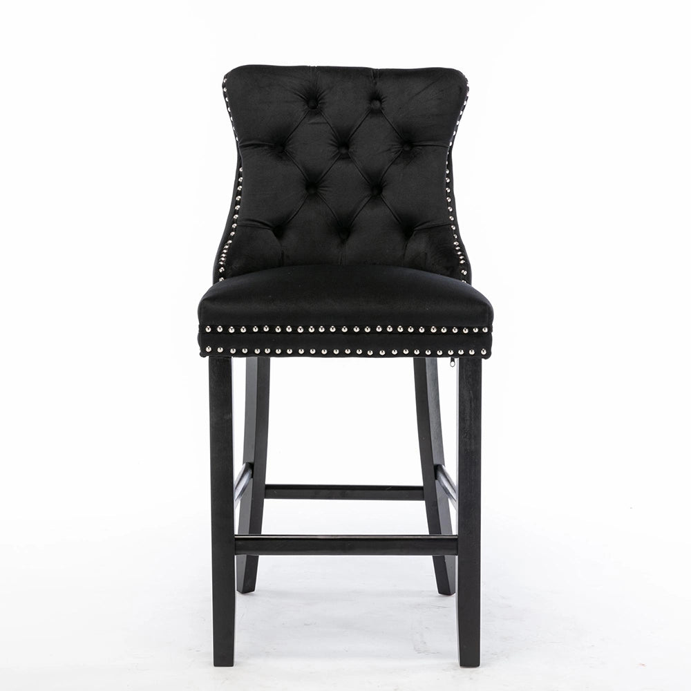 Set 2 sgabelli bar - Xylo - velluto nero gambe legno