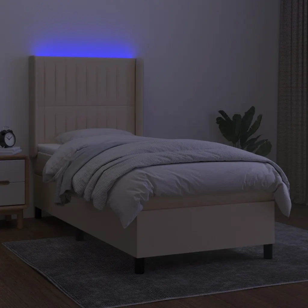 Letto a Molle con Materasso e LED Crema 90x200 cm in Tessuto 3138450