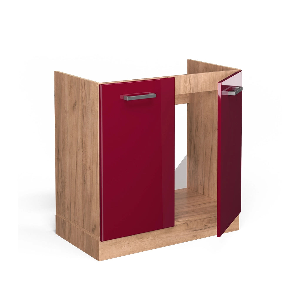 Vicco Mobile lavello cucina Rosso lucido 80 cm senza piano di lavoro