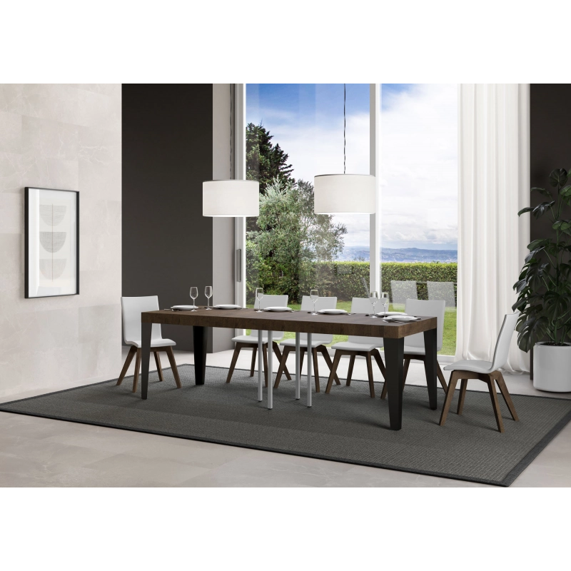 Tavolo allungabile 90x90/246 cm Flame Premium telaio Antracite - Noce