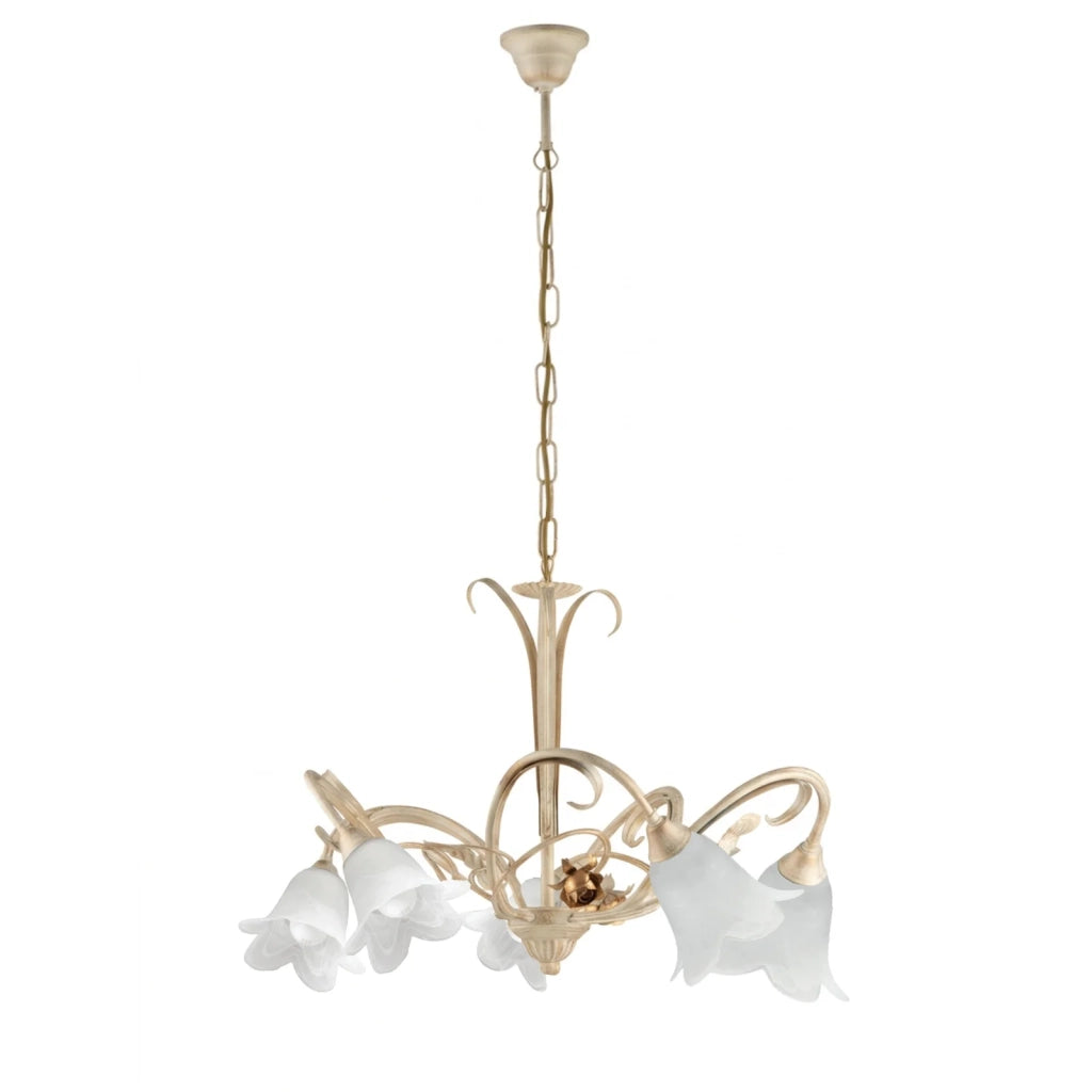 Lampadario Arte Povera Cestino 5 Luci Avorio e Bianco LuceArt Classic