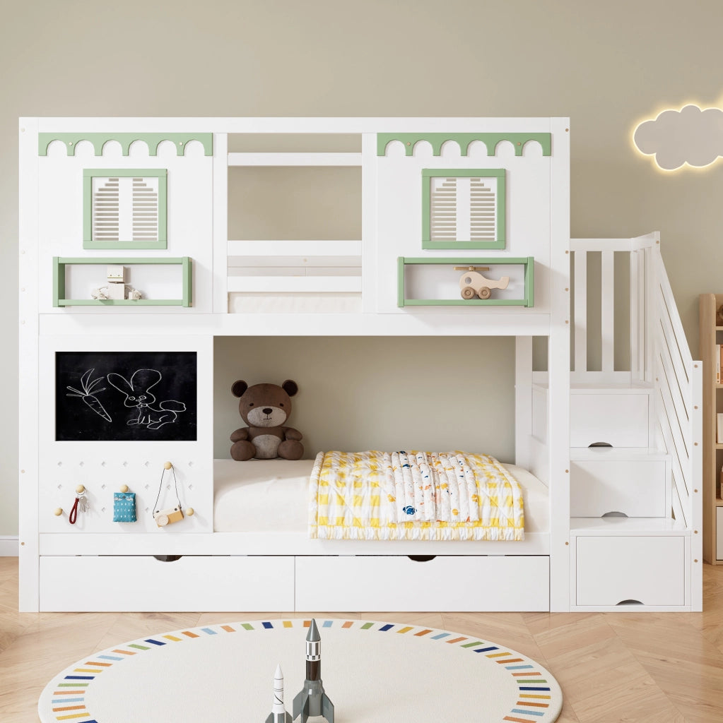 LETTO A CASTELLO 90x200 cm Bianco/Verde in legno e MDF