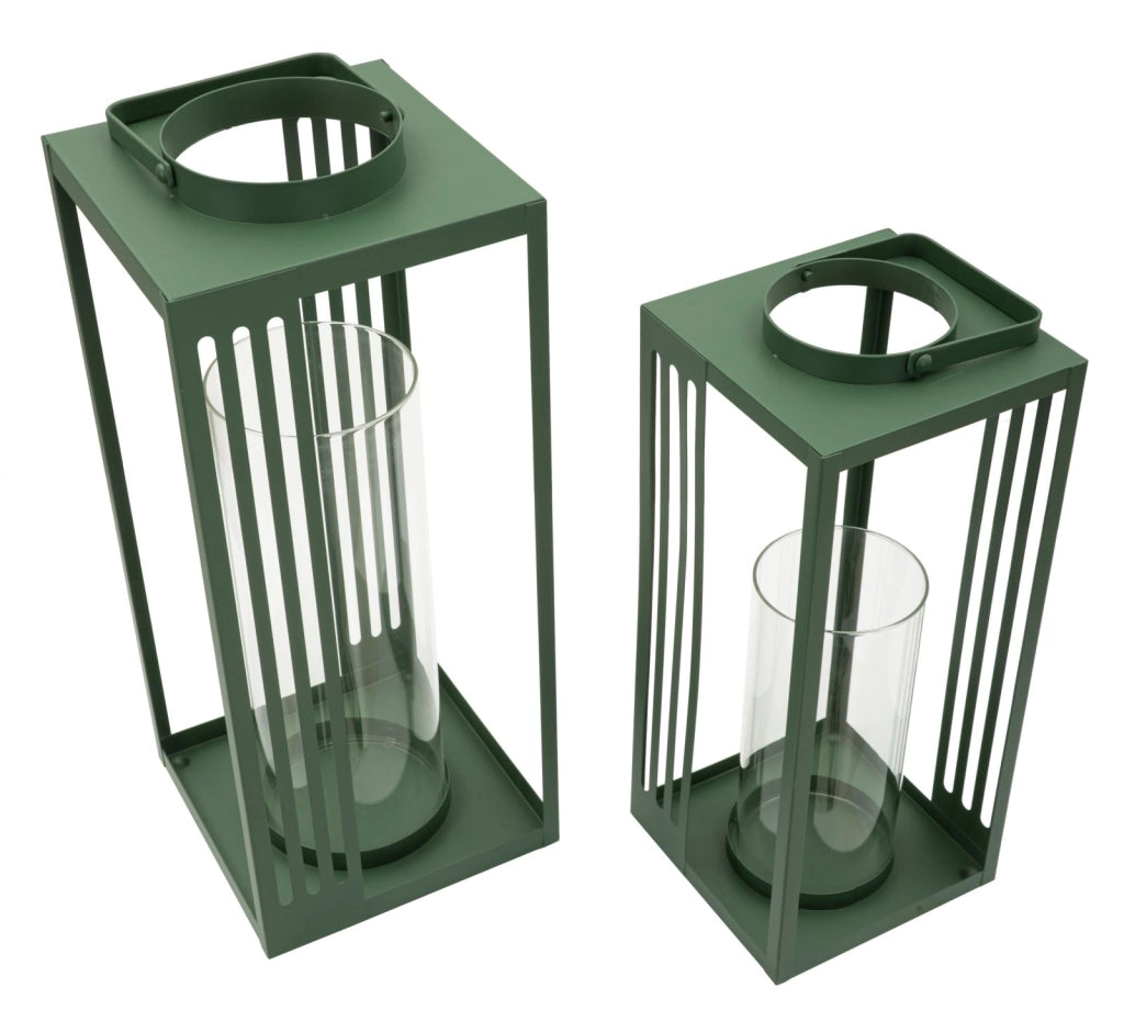 Lanterne Linee Coppia 18,3x18,3x43,5 cm in Metallo e Vetro Verde