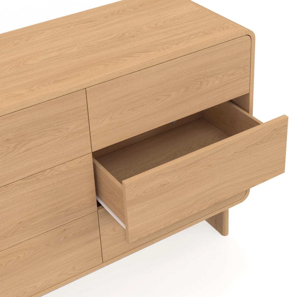 Cassettiera 6 cassetti nasturzio 110 cm in legno di faggio Design arrotondato