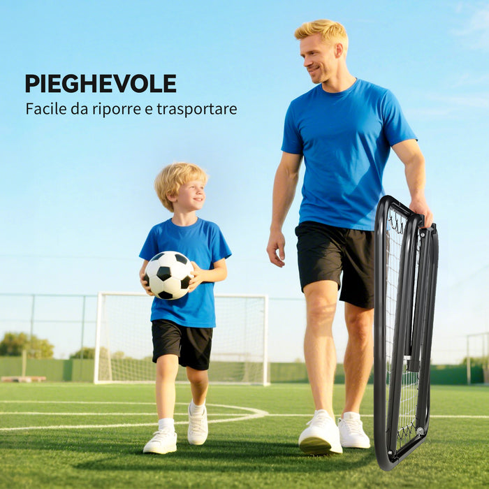 Rete di Rimbalzo da Calcio 78x84x65-78 cm con Angolazione Regolabile in Metallo Nero