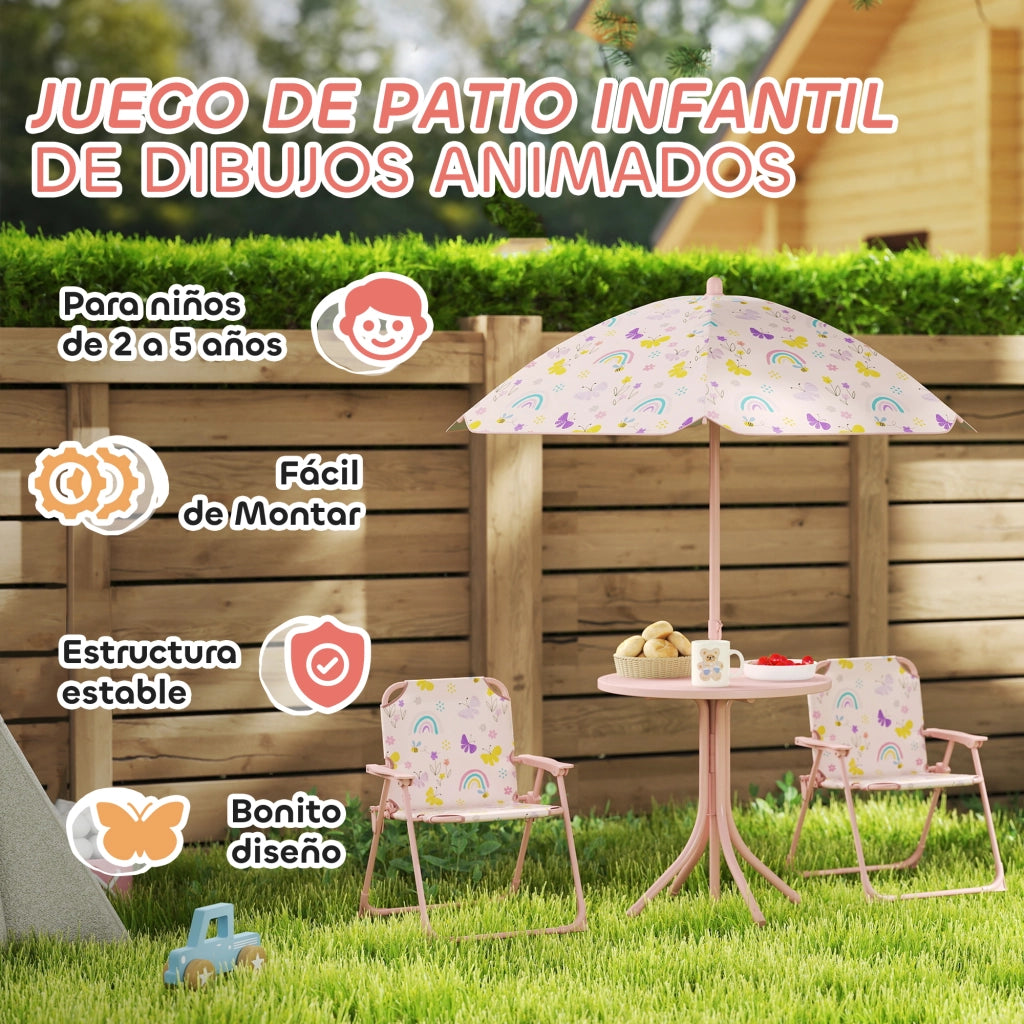 Set giardino pieghevole bambini con 2 sedie, tavolo e ombrellone ¨C zephmum ¨C rosa