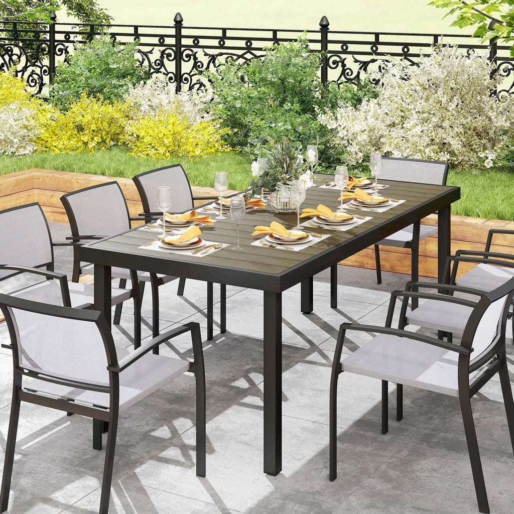 Tavolo da Pranzo da Giardino per 8 Persone in Alluminio e Plastica Legno Scuro e Nero