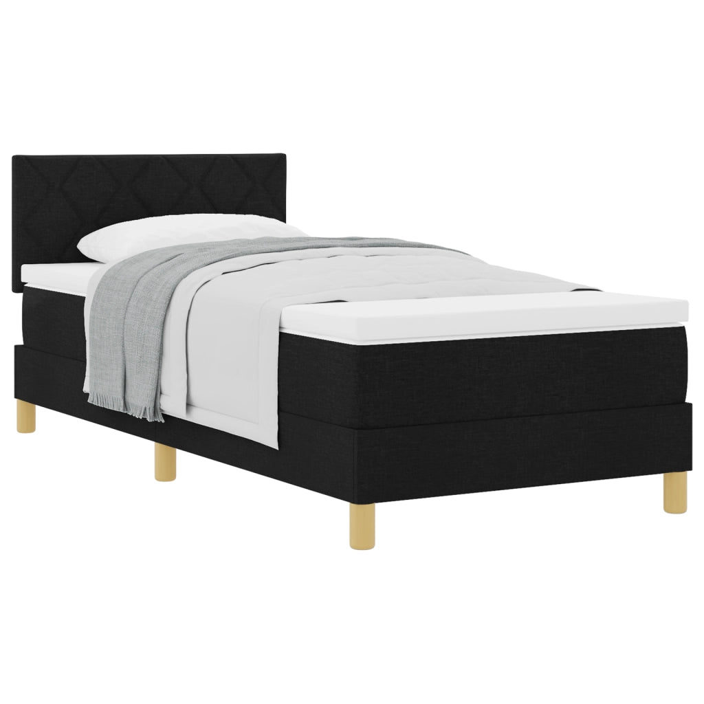 Letto con Rete e Materasso Nero 90x190 cm Tessuto