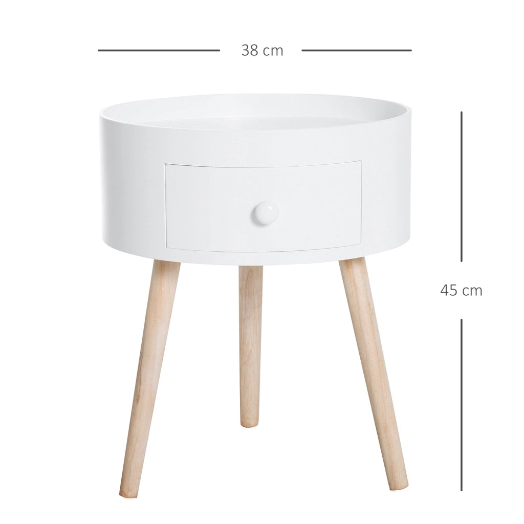 Tavolino da Salotto Moderno con Cassetto in Legno Bianco Ø38x45 cm