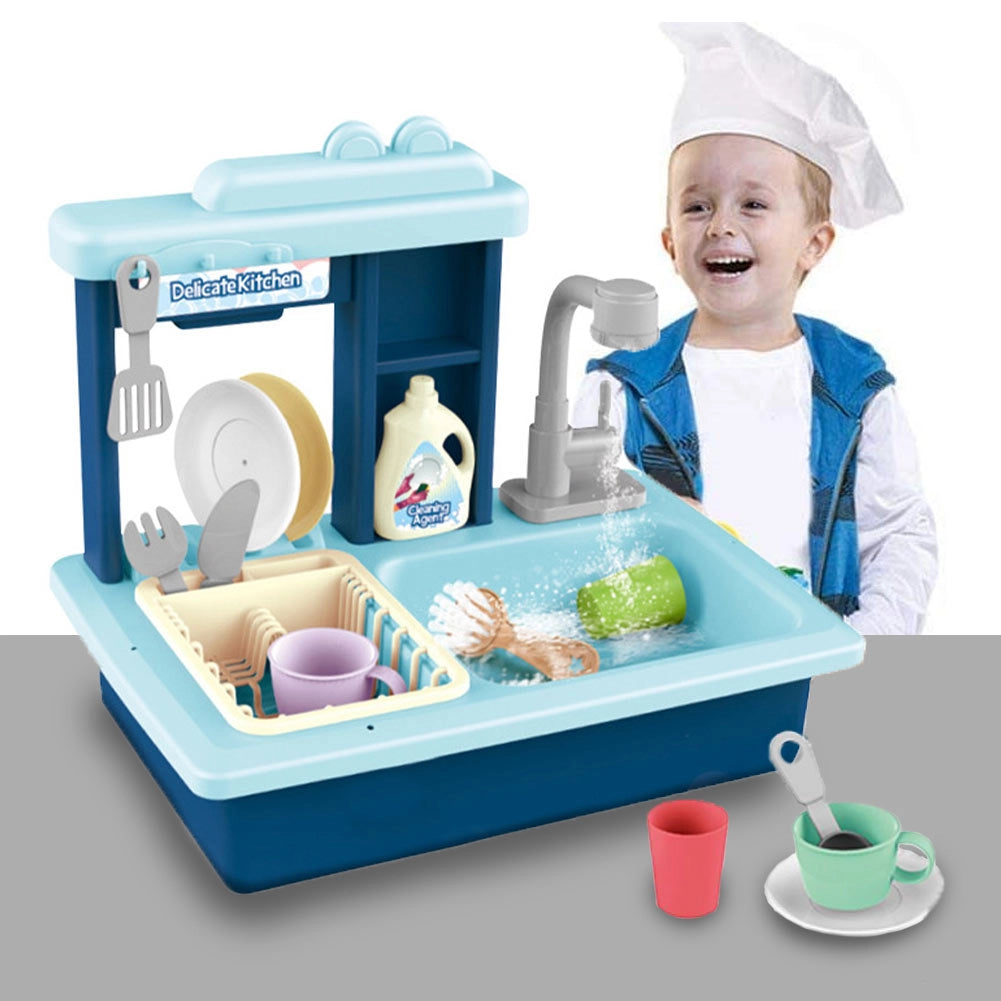Lavandino Giocattolo per Bambini 39,5x27x36 cm con Rubinetto ad Acqua con Ricircolo Blu
